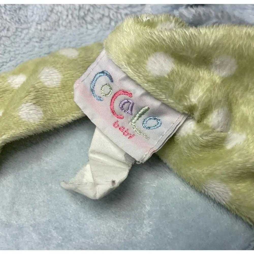 Cocalo Blue Elephant Baby Blanket Green Polka Dot Trim Plush Embroidered *READ*
